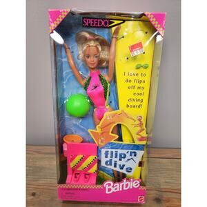 Vintage FLIP 'N DIVE Barbie Doll w/Speedo Swimsuit, Blonde Hair #18980 NRFB 1997